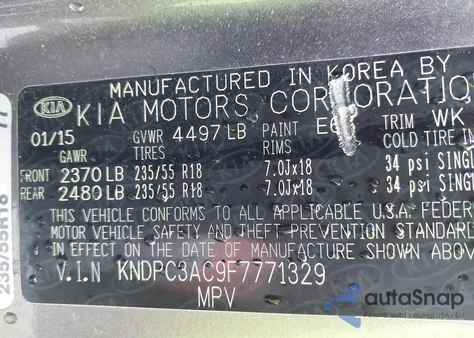 2015 Kia Sportage Ex from USA, damaged, VIN KNDPC3AC9F7771329